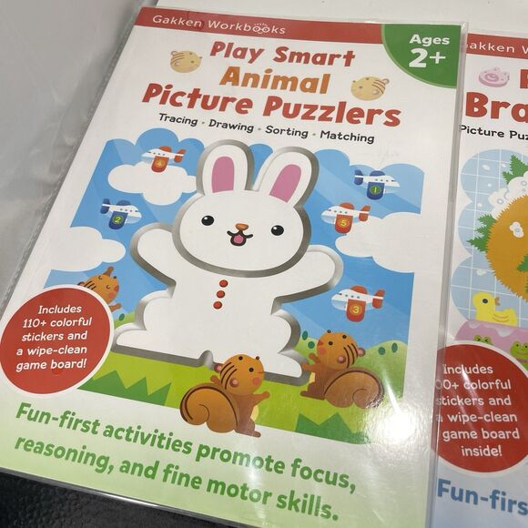 Gakken Play Smart Workbook Set Animal Picture Puzzlers 2+ & Brain Boosters 3+ - Picture 2 of 5